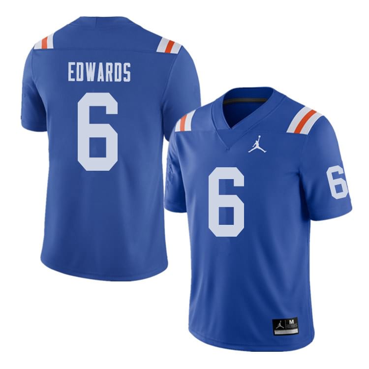 Men's NCAA Florida Gators Brian Edwards #6 Stitched Authentic Alternate Jordan Brand Royal Throwback College Football Jersey EKM2865RR